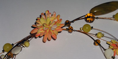 collana, fimo, agata gialla, giada gialla, cristalli