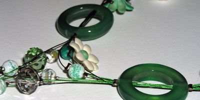 collana, fimo, perle di fiume, agata green lace, pietre dure, cristalli